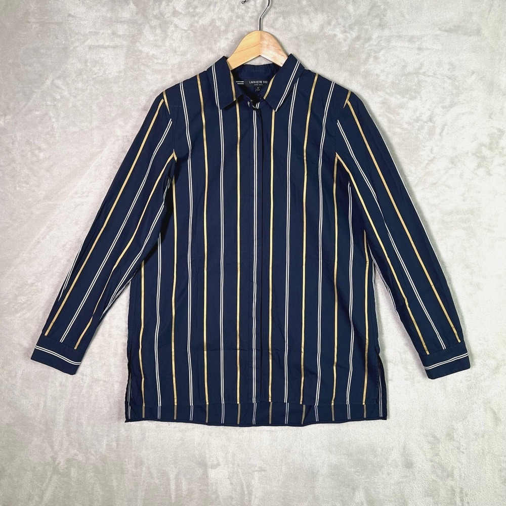 Lafayette 148 New York Shirt Riverside Stripe Brayden Blouse Long Sleeve Size S